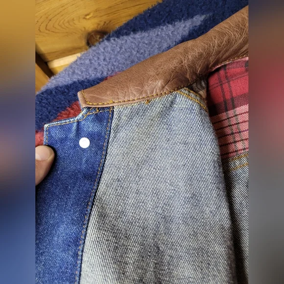 Vtg Marlboro Country Store Denim Jean Jacket Mens Large Button Up Leather Collar - Picture 7 of 12